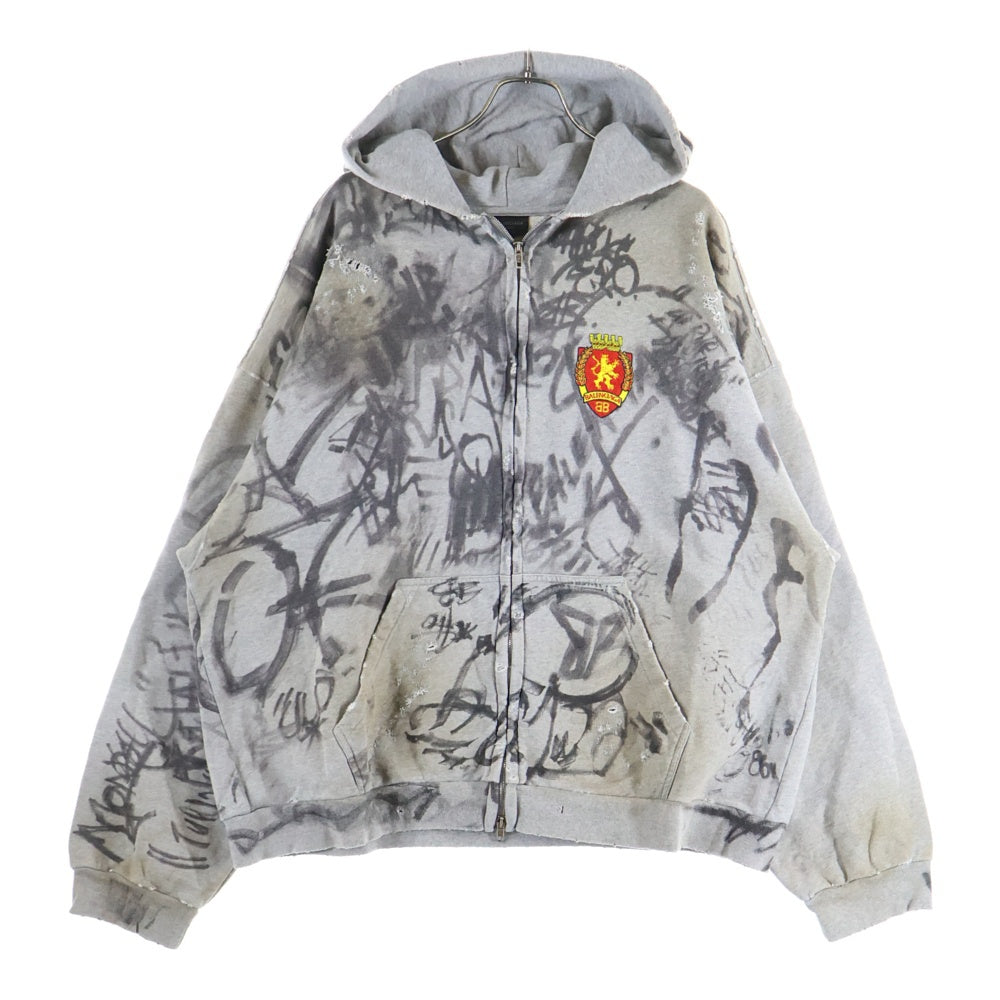 BALENCIAGA Parisプリント グレー 長袖　パーカー【S】バレンシア BALENCIAGA(バレンシアガ) グラフィックペイント スケーター