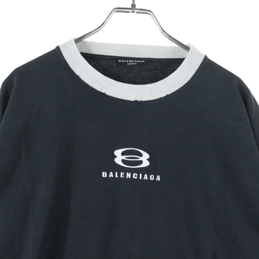 BALENCIAGA(バレンシアガ) ロゴ刺繍 ツートン7分袖 Tシャツ ブラック/グレー 699190 TMVC8