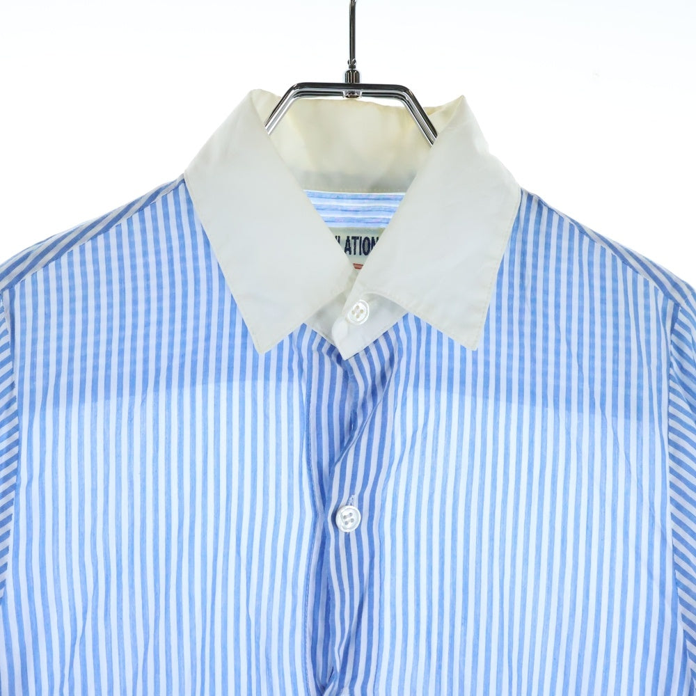 YOHJI YAMAMOTO REGULATION(ヨウジヤマモト レギュレーション) ストライプ ロングスリーブ長袖シャツ ホワイト/ブルー FJ-D52-805 レディース