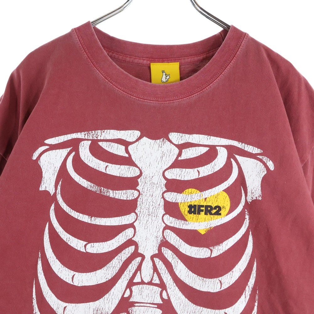 FR2(エフアールツー) BONE GARMENT DYE T-SHIRT ボーンプリント クルーネック半袖Tシャツ カットソー レッド