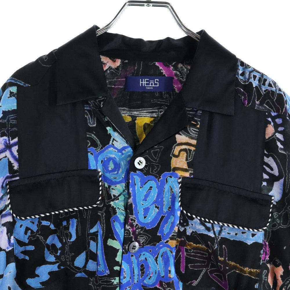 HEOS(ヘオース) グラフィックプリント 長袖シャツ ブラック/マルチ HBSS-SH004