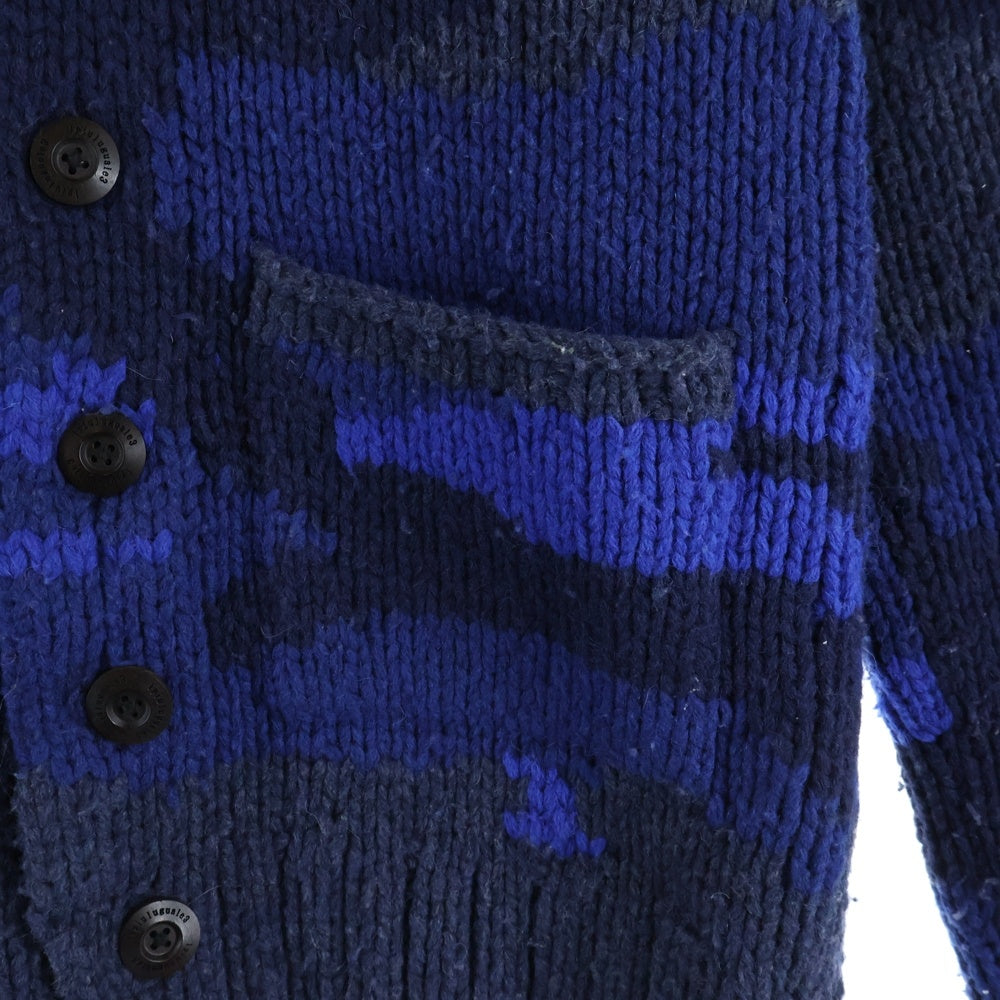 1 PIU 1 UGUALE 3(ウノピゥウノウグァーレトレ) SHAWL CARDIGAN BIG CAMO ビッグカモ カウチンニット ショールカーディガン ブルー MRK004