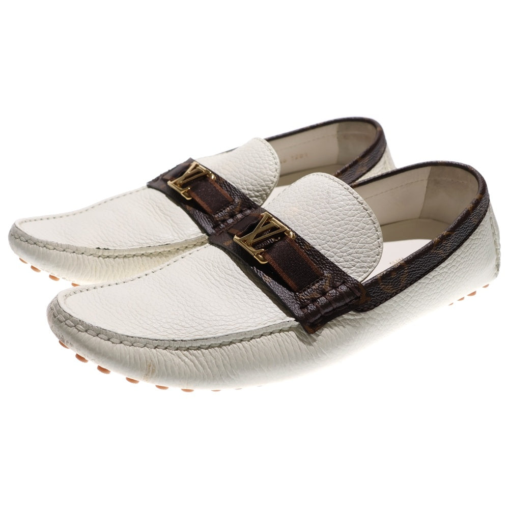 LOUIS VUITTON(ルイヴィトン) モノグラム LVロゴ レザー ローファー ドライビングシューズ ホワイト/ブラウン