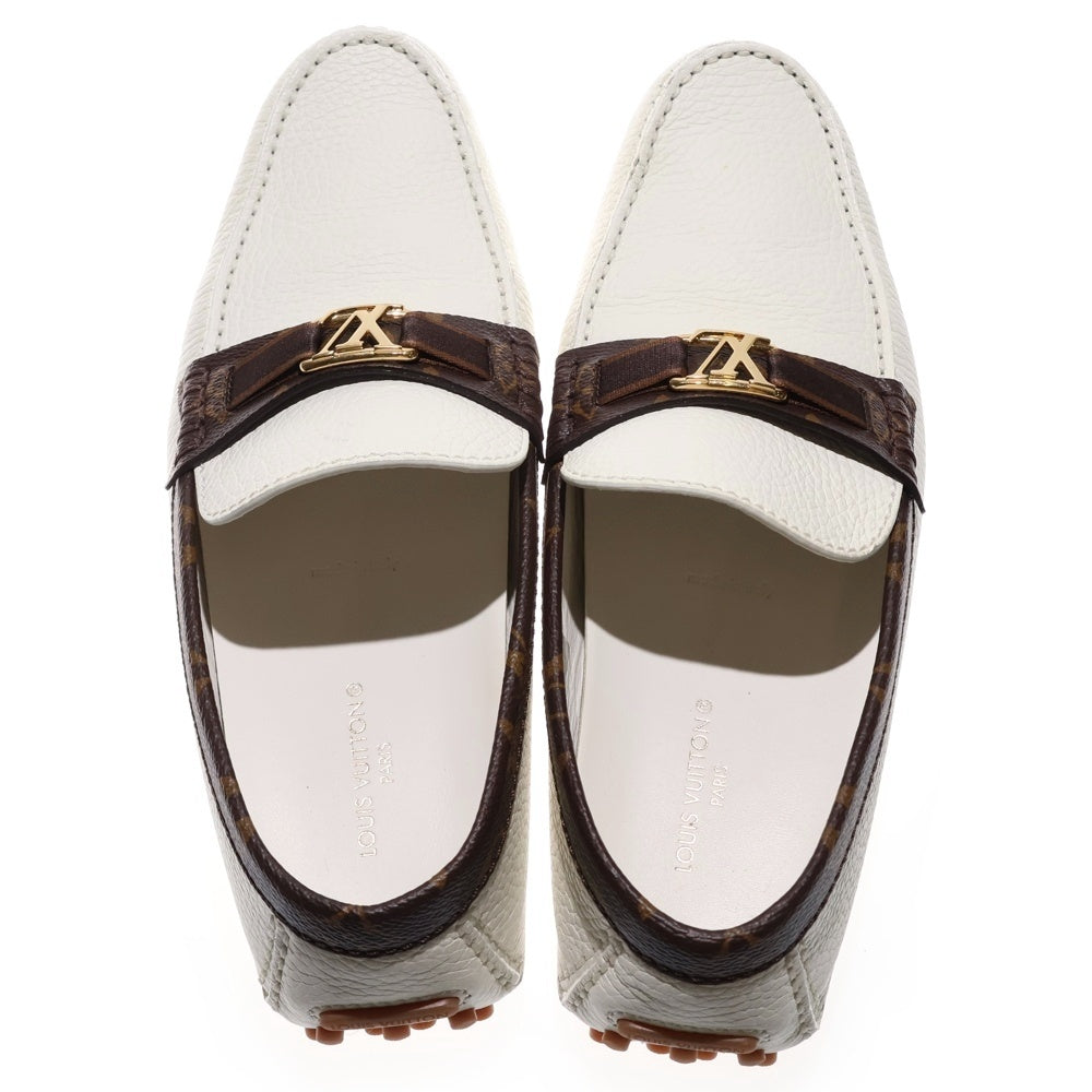 LOUIS VUITTON(ルイヴィトン) モノグラム LVロゴ レザー ローファー ドライビングシューズ ホワイト/ブラウン