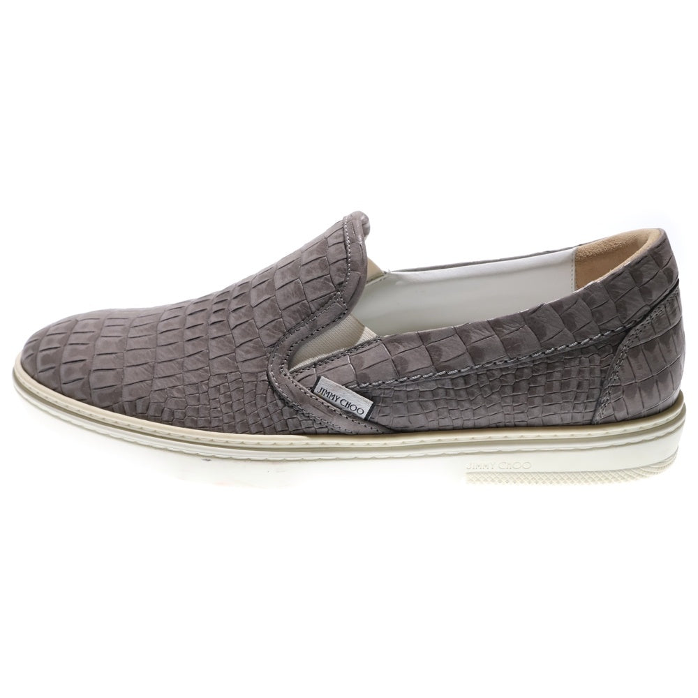 JIMMY CHOO(ジミーチュウ) 型押し レザー ローカットスニーカー スリッポン グレー