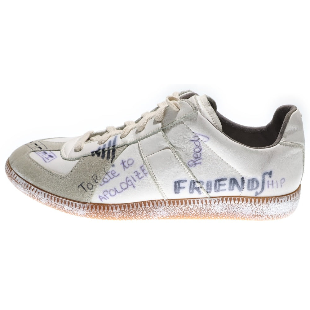 Maison Margiela 22(メゾンマルジェラ) 落書きジャーマントレーナー ラムスキン レザー ローカットスニーカー ホワイト