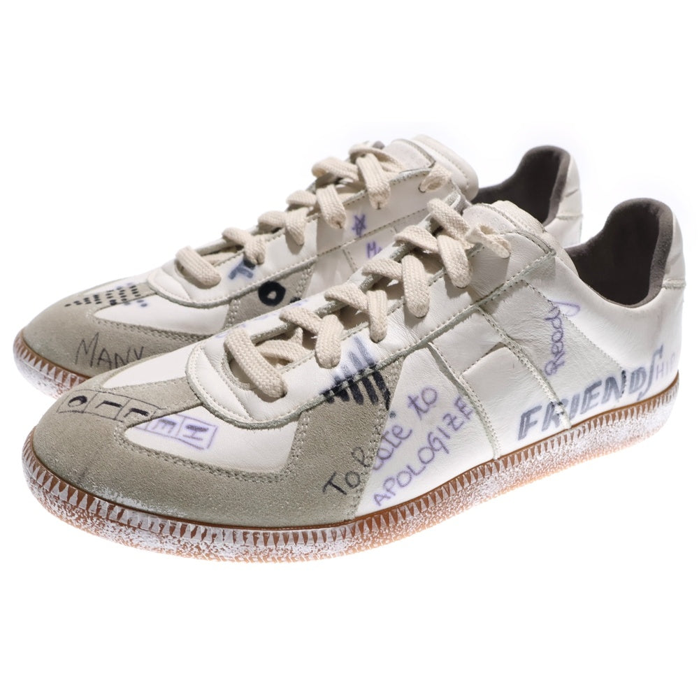 Maison Margiela 22(メゾンマルジェラ) 落書きジャーマントレーナー ラムスキン レザー ローカットスニーカー ホワイト
