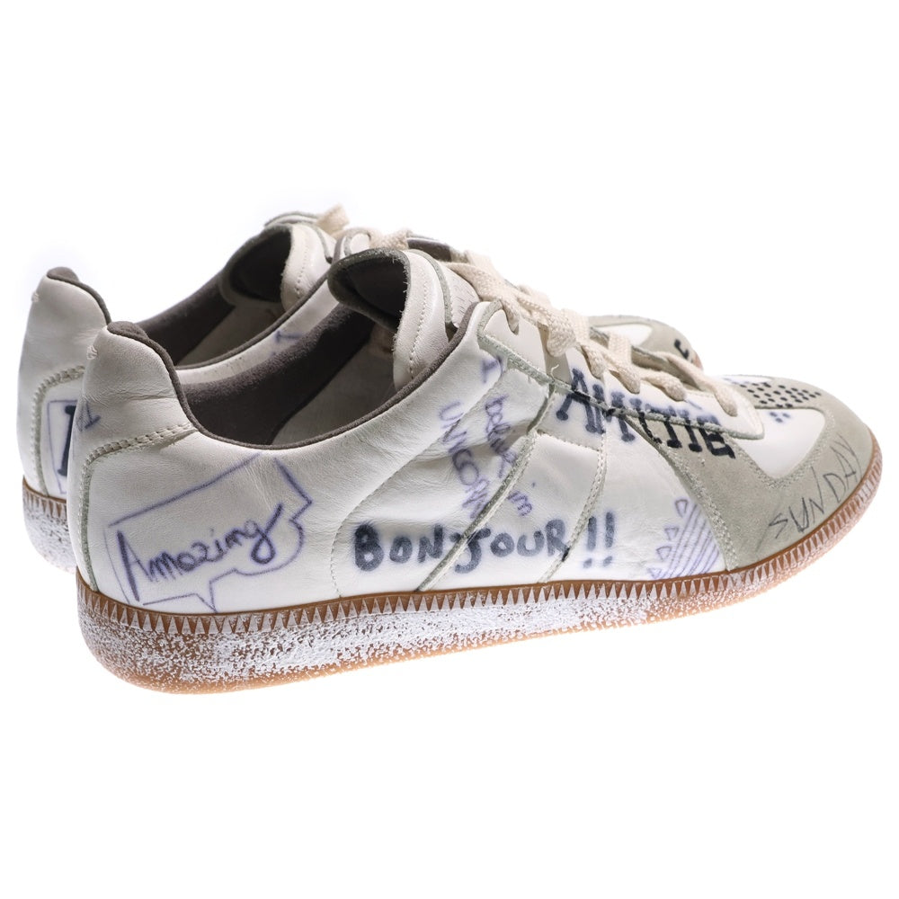 Maison Margiela 22(メゾンマルジェラ) 落書きジャーマントレーナー ラムスキン レザー ローカットスニーカー ホワイト