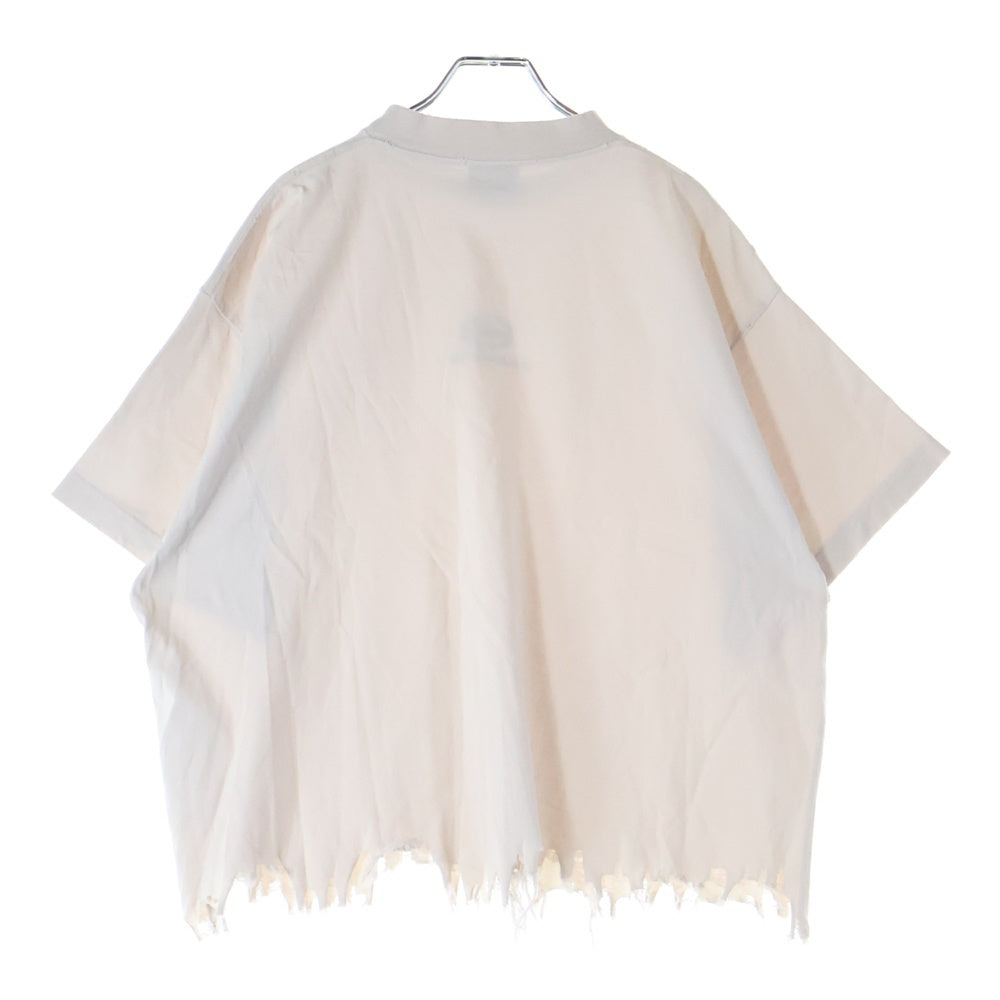 BALENCIAGA(バレンシアガ) 24SS UNITY SPORTS ICON CROPPED ロゴ刺繍 デストロイ加工 クルーネック 半袖Tシャツ カットソー ベージュ 783399 TLVF9