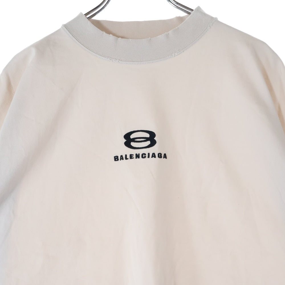 BALENCIAGA(バレンシアガ) 24SS UNITY SPORTS ICON CROPPED ロゴ刺繍 デストロイ加工 クルーネック 半袖Tシャツ カットソー ベージュ 783399 TLVF9