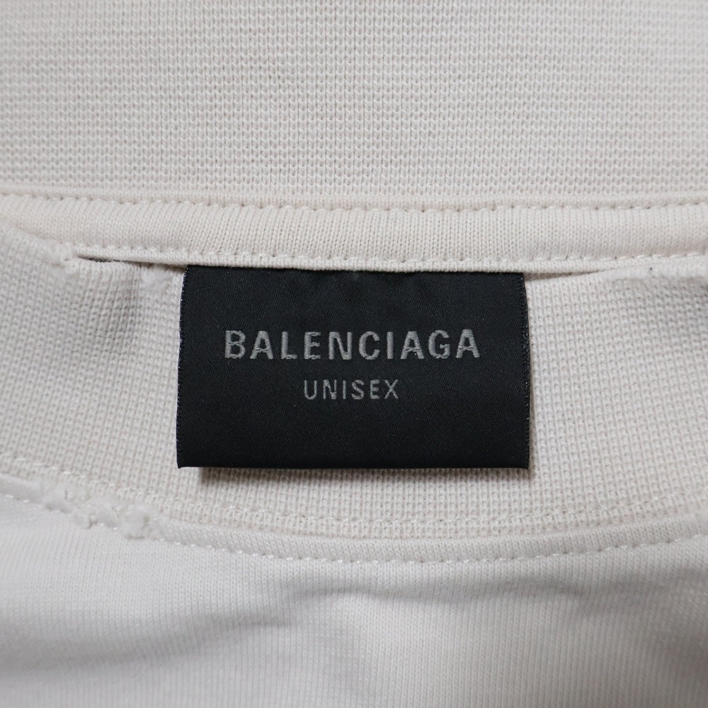 BALENCIAGA(バレンシアガ) 24SS UNITY SPORTS ICON CROPPED ロゴ刺繍 デストロイ加工 クルーネック 半袖Tシャツ カットソー ベージュ 783399 TLVF9