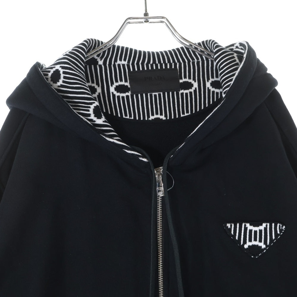 PRADA(プラダ) 22AW ストライクトライアングルロゴ ジップアップ スウェット パーカー ブラック UJL40A