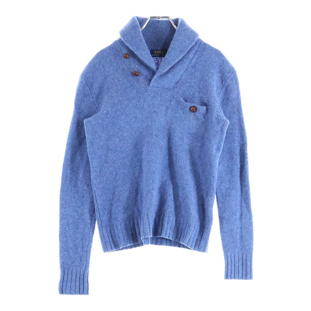 POLO RALPH LAUREN(ポロラルフローレン) メリノウール アンゴラ クルミボタン ショールカラー ニット セーター ブルー