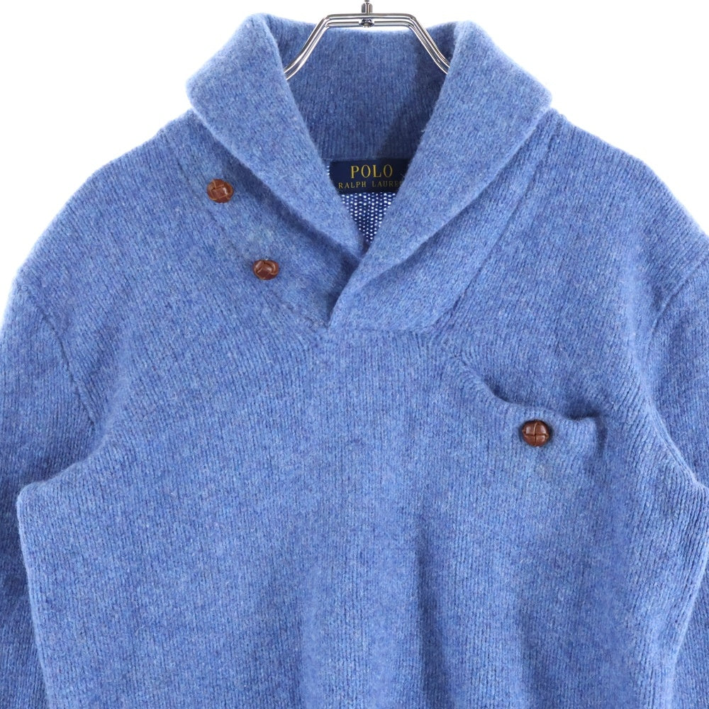 POLO RALPH LAUREN(ポロラルフローレン) メリノウール アンゴラ クルミボタン ショールカラー ニット セーター ブルー
