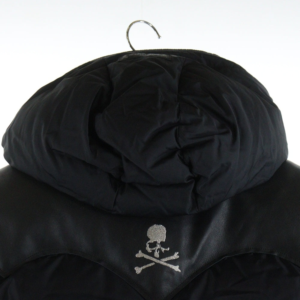 mastermind JAPAN(マスターマインドジャパン) ×Rocky Mountain Featherbed ロッキーマウンテンフェザーベッド レザー切り替え ナイロン ボタンダウン ダウンジャケット ブラック 290-202-01