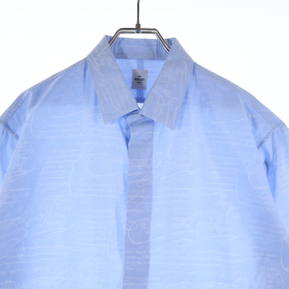 Berluti(ベルルッティ) スクリット カリグラフィー 総柄 コットン 長袖シャツ ライトブルー R15HTL37CAKT