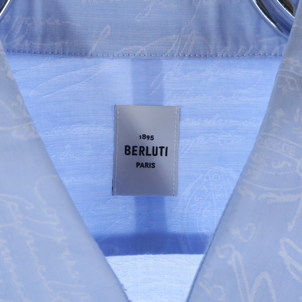 Berluti(ベルルッティ) スクリット カリグラフィー 総柄 コットン 長袖シャツ ライトブルー R15HTL37CAKT