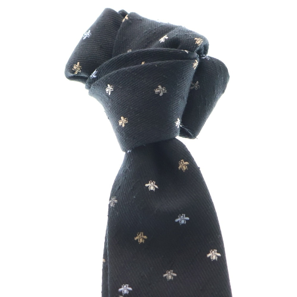 GUCCI(グッチ) BEE ビー刺繍 総柄 シルク ネクタイ ブラック 451529 4E002
