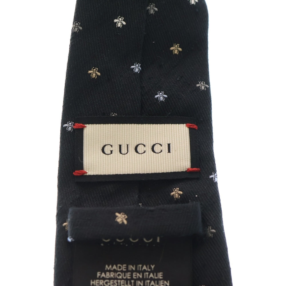 GUCCI(グッチ) BEE ビー刺繍 総柄 シルク ネクタイ ブラック 451529 4E002