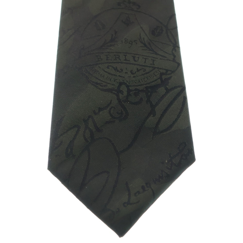 Berluti(ベルルッティ) スクリット カリグラフィ シルク ネクタイ ダークグリーン