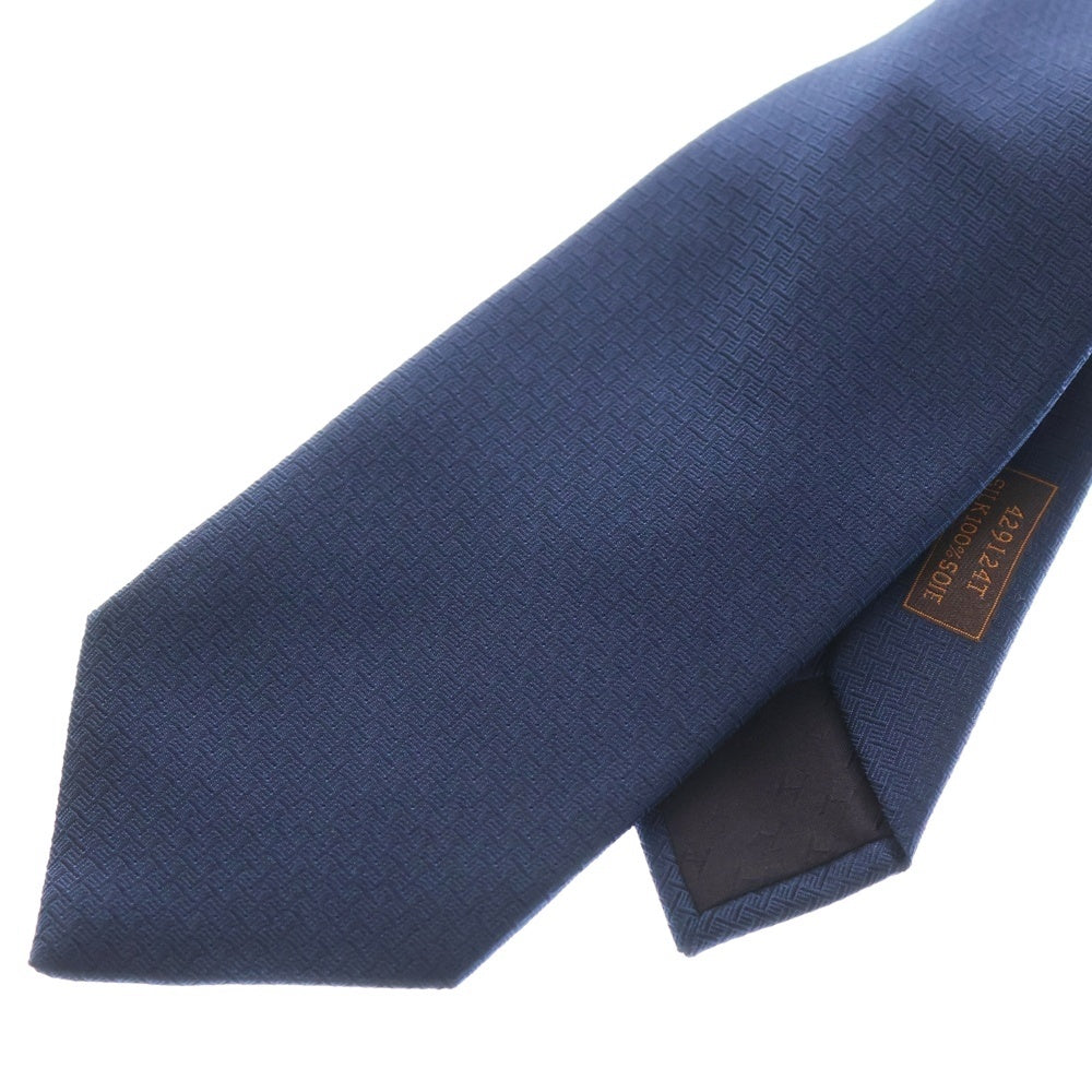 HERMES(エルメス) ロゴ刺繍 シルク ネクタイ ネイビー 429124T