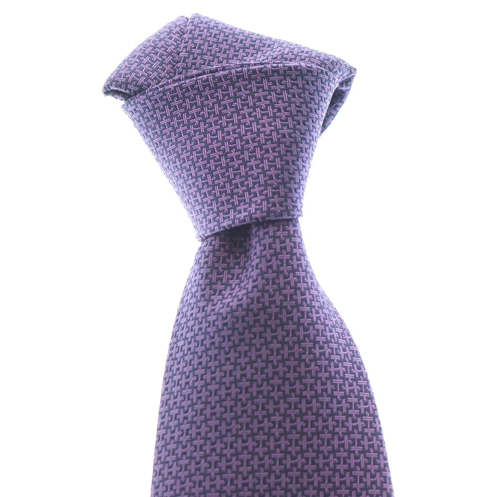 HERMES(エルメス) ロゴ刺繍 Hパズル シルク ネクタイ パープル 659229T