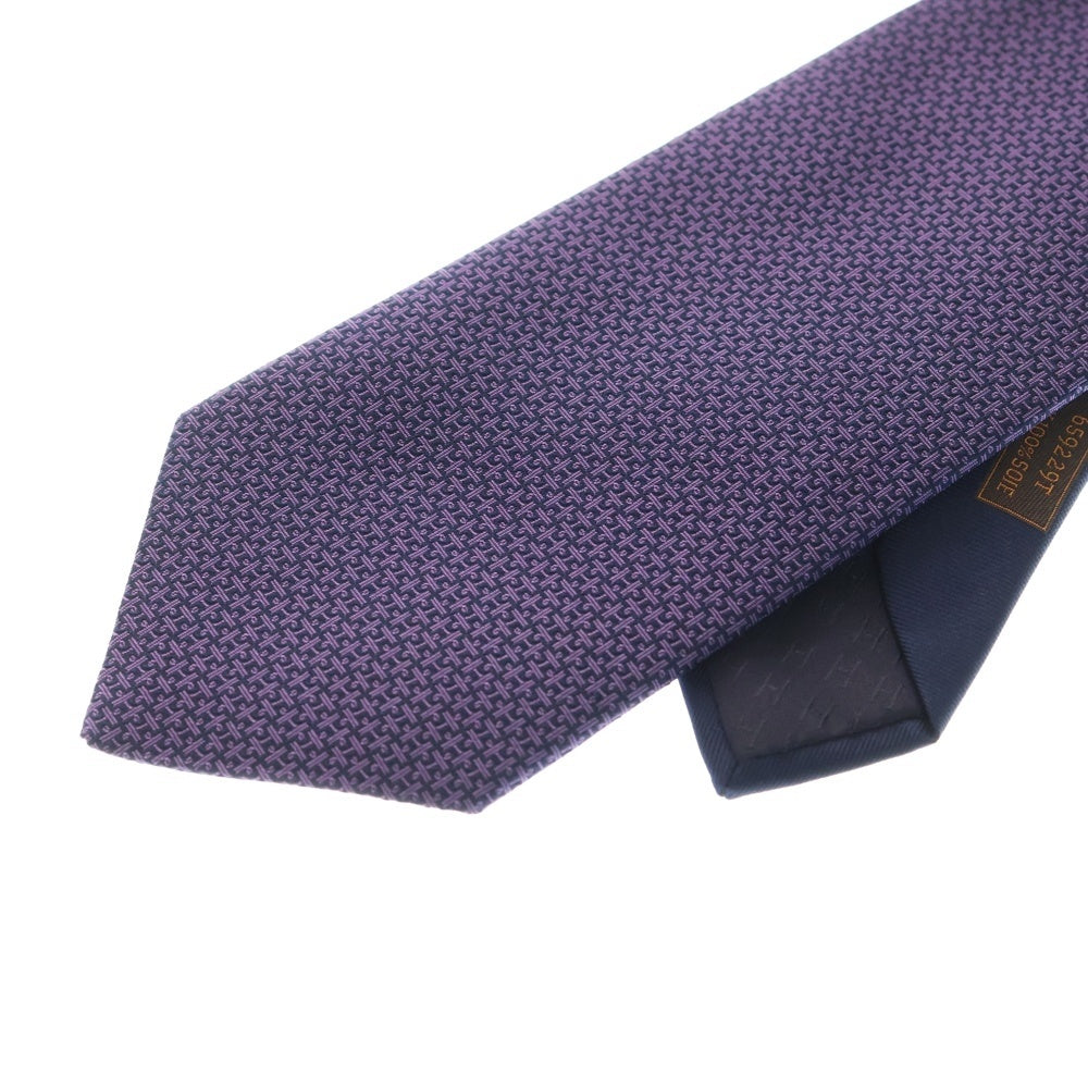 HERMES(エルメス) ロゴ刺繍 Hパズル シルク ネクタイ パープル 659229T