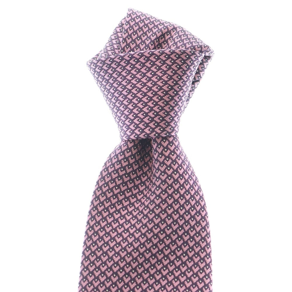 HERMES(エルメス) CRAVATE クラヴァット ハート ロゴ刺繍 シルク ネクタイ ピンク 659122T