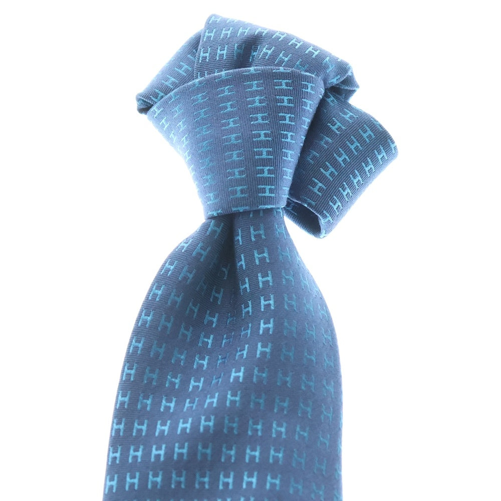 HERMES(エルメス) CRAVATE FACONNEE H クラヴァット ファソネ H ジャガード 総柄 シルク ネクタイ ブルー H030189T