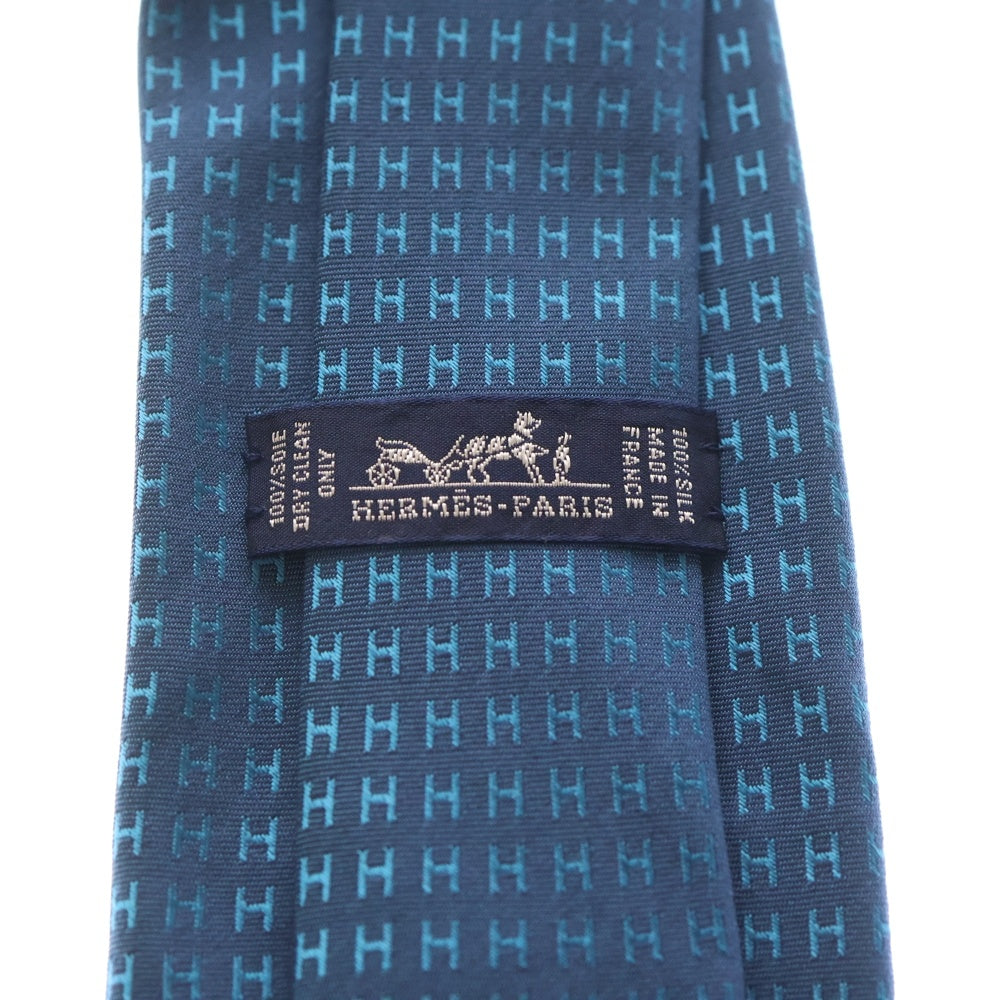 HERMES(エルメス) CRAVATE FACONNEE H クラヴァット ファソネ H ジャガード 総柄 シルク ネクタイ ブルー H030189T