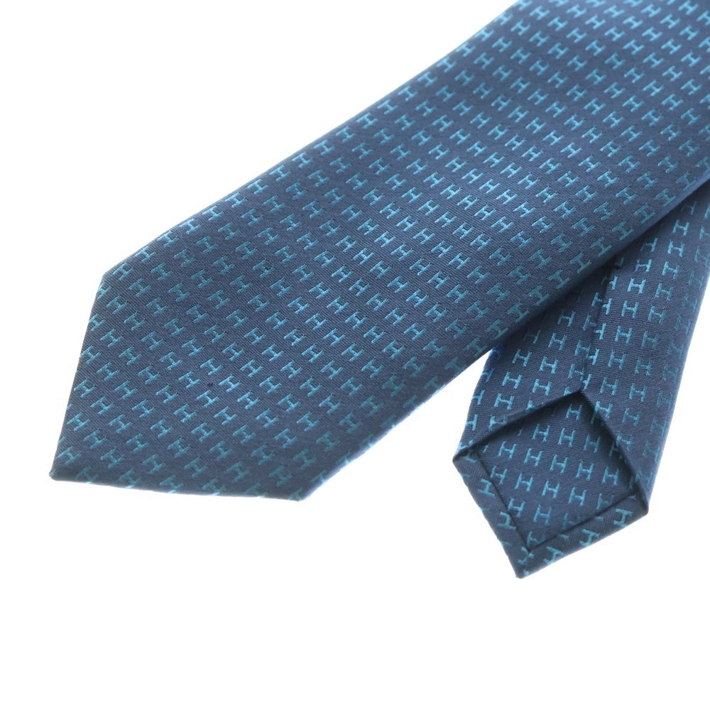 HERMES(エルメス) CRAVATE FACONNEE H クラヴァット ファソネ H ジャガード 総柄 シルク ネクタイ ブルー H030189T