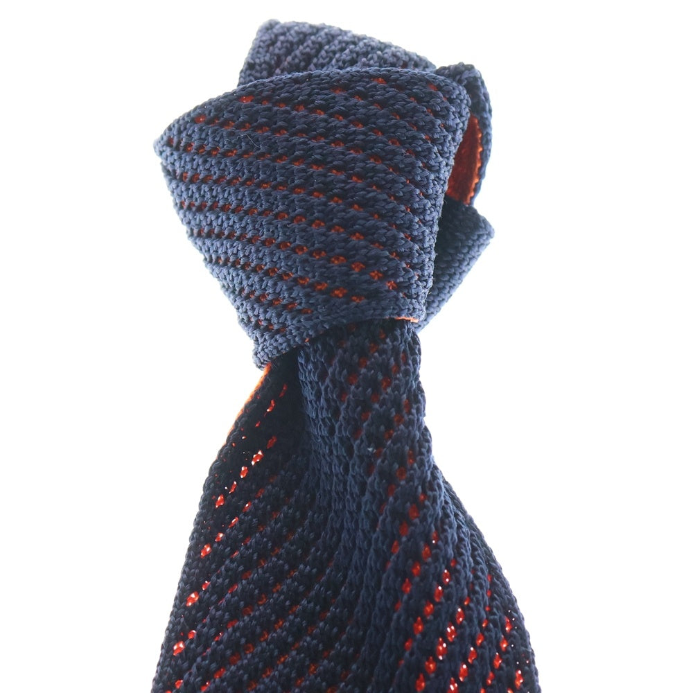 HERMES(エルメス) CRAVATE TRICOT DE SOIE クラヴァット バイカラー Hロゴ刺繍 シルク ニットタイ ネクタイ オレンジ/ネイビー H903022T