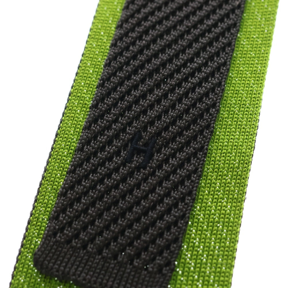 HERMES(エルメス) CRAVATE TRICOT DE SOIE クラヴァット バイカラー Hロゴ刺繍 シルク ニットタイ ネクタイ グリーン/グレー H903022T