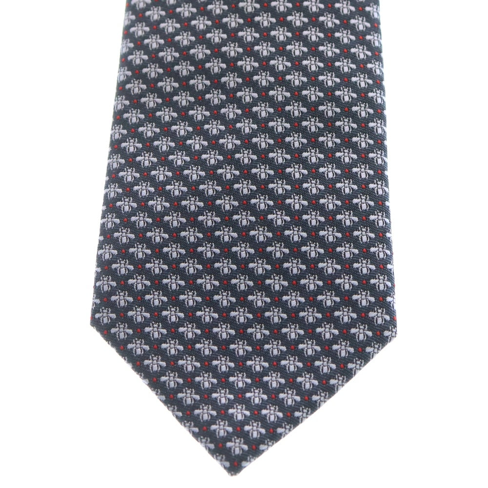 GUCCI(グッチ) BEE ビー刺繍 ドット 総柄 シルク ネクタイ ネイビー/シルバー