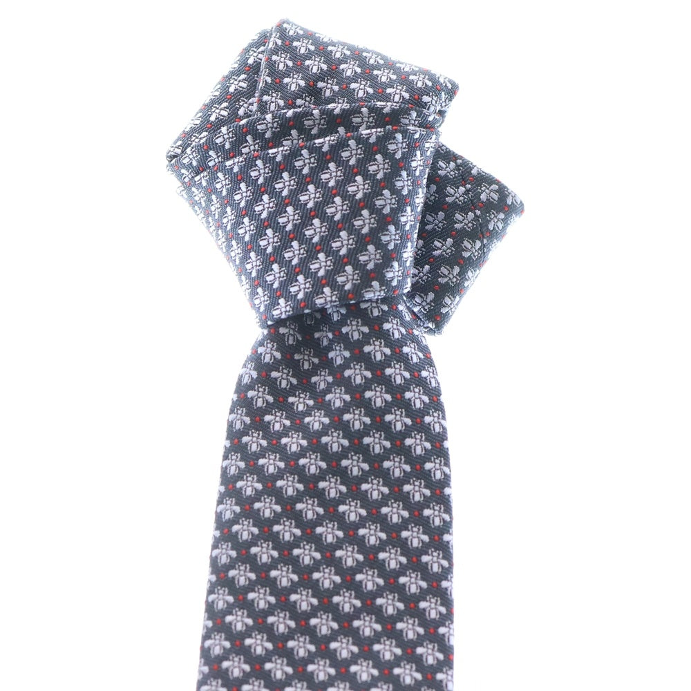 GUCCI(グッチ) BEE ビー刺繍 ドット 総柄 シルク ネクタイ ネイビー/シルバー