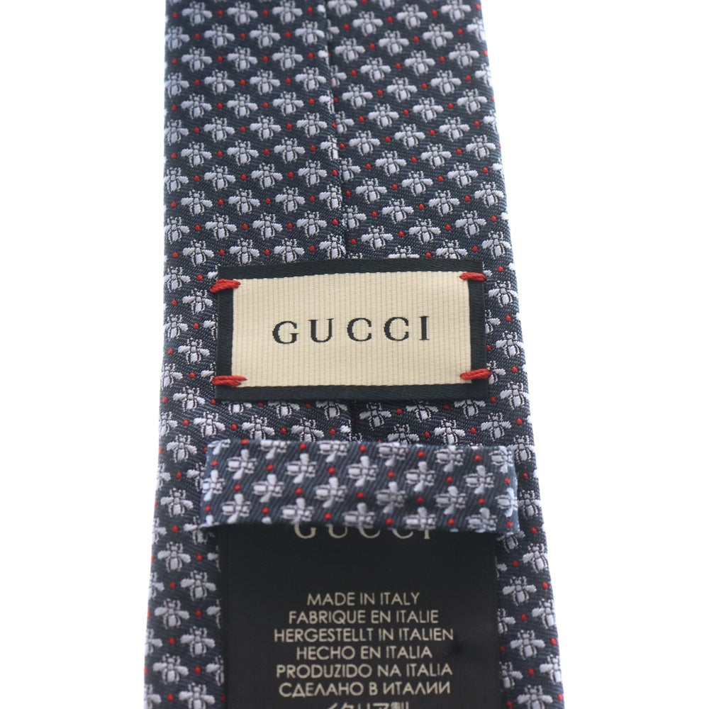GUCCI(グッチ) BEE ビー刺繍 ドット 総柄 シルク ネクタイ ネイビー/シルバー