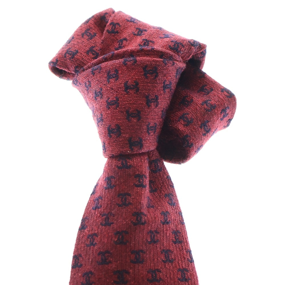 CHANEL(シャネル) ココマーク 総柄 ウール シルク ネクタイ レッド
