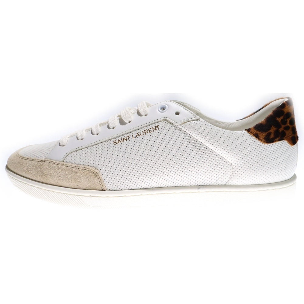 SAINT LAURENT PARIS(サンローランパリ) SL/10 レオパード ハラコ切替 パンチングレザー ローカットスニーカー ホワイト/ブラウン 605451