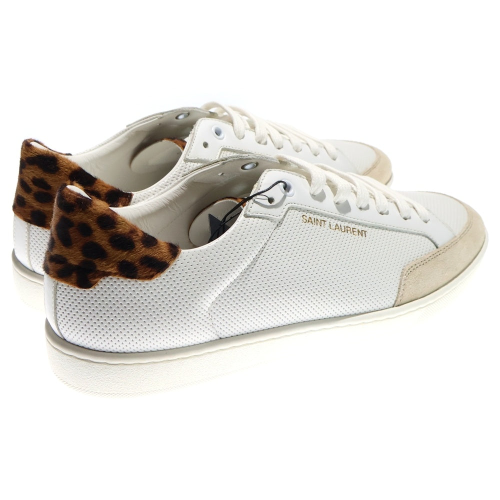SAINT LAURENT PARIS(サンローランパリ) SL/10 レオパード ハラコ切替 パンチングレザー ローカットスニーカー ホワイト/ブラウン 605451