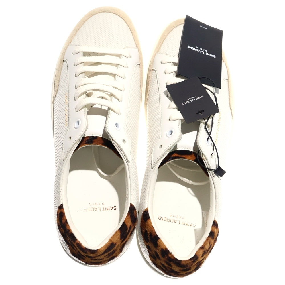 SAINT LAURENT PARIS(サンローランパリ) SL/10 レオパード ハラコ切替 パンチングレザー ローカットスニーカー ホワイト/ブラウン 605451
