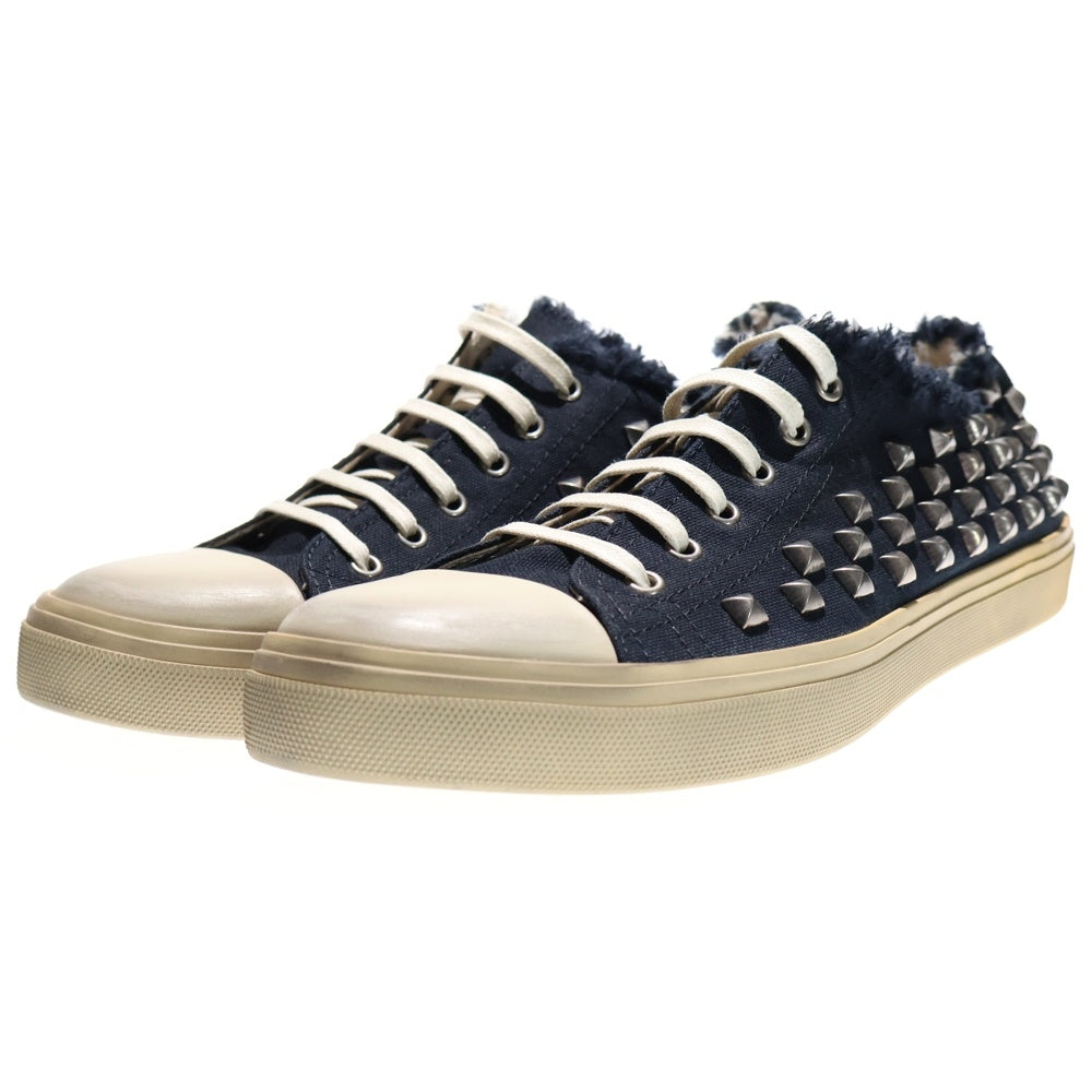 SAINT LAURENT PARIS(サンローランパリ) スタッズ キャンバス ダメージ加工 ローカットスニーカー ネイビー 582412