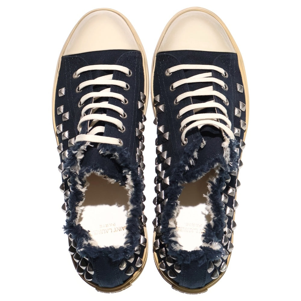 SAINT LAURENT PARIS(サンローランパリ) スタッズ キャンバス ダメージ加工 ローカットスニーカー ネイビー 582412
