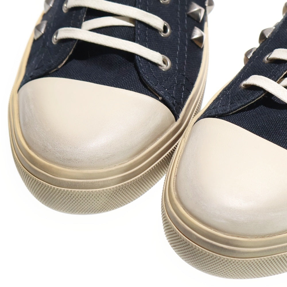 SAINT LAURENT PARIS(サンローランパリ) スタッズ キャンバス ダメージ加工 ローカットスニーカー ネイビー 582412