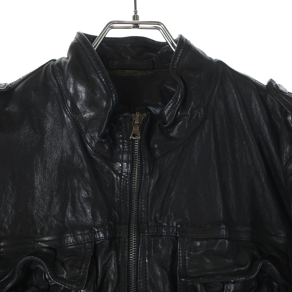 Neil Barrett(ニール バレット) バッファローレザー マルチポケット ジップアップ ライダースジャケット ブラック 4653