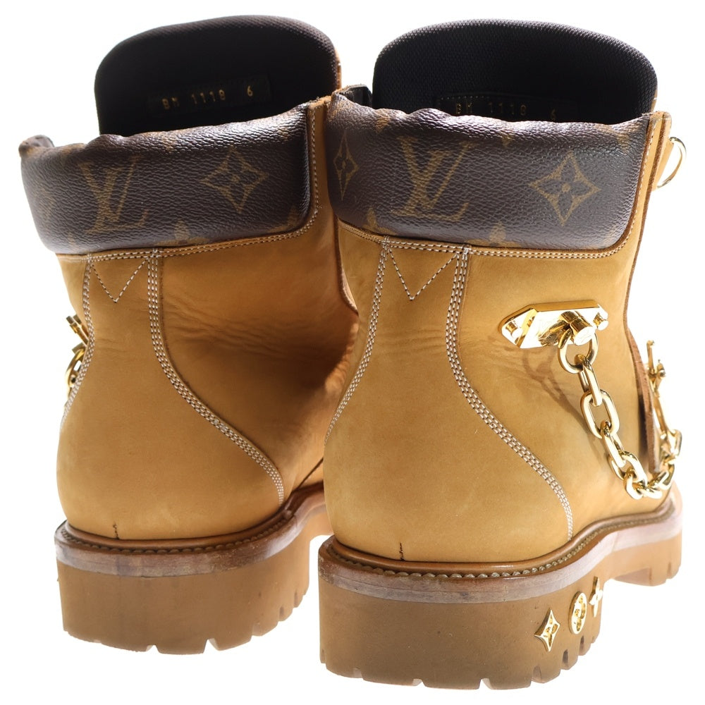 LOUIS VUITTON(ルイヴィトン) LVクリーパーライン チェーン装飾 ヌバック レザー アンクルブーツ ハイカットスニーカー ブラウン