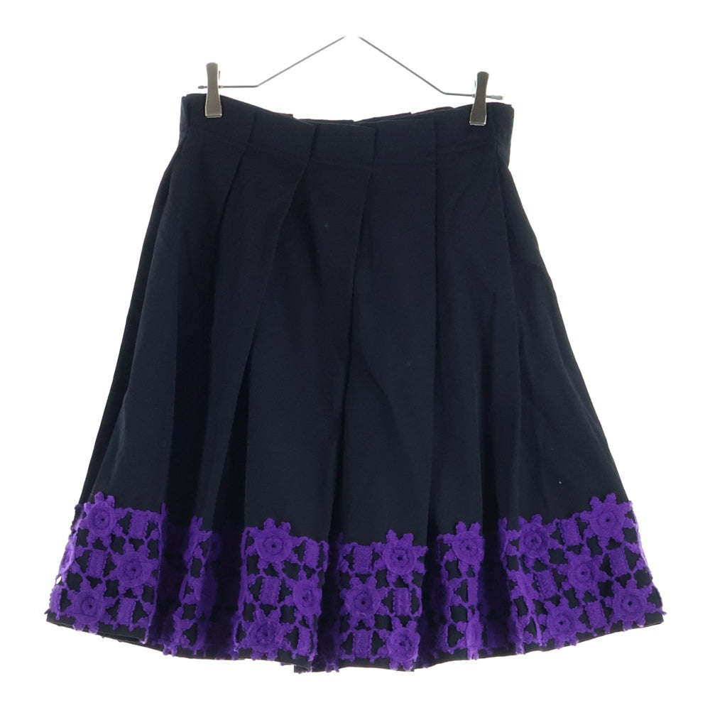 tricot COMME des GARCONS(トリコ コム デ ギャルソン) 01AW 裾刺繍デザイン プリーツスカート ブラック/パープル TC-S019