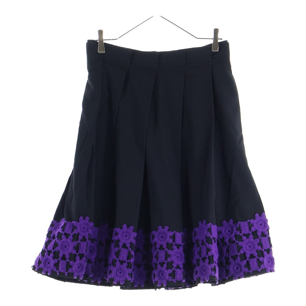 tricot COMME des GARCONS(トリコ コム デ ギャルソン) 01AW 裾刺繍デザイン プリーツスカート ブラック/パープル TC-S019
