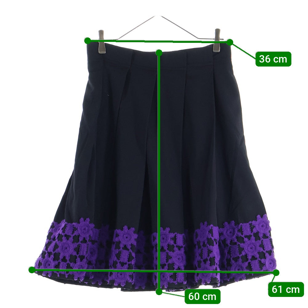 tricot COMME des GARCONS(トリコ コム デ ギャルソン) 01AW 裾刺繍デザイン プリーツスカート ブラック/パープル TC-S019