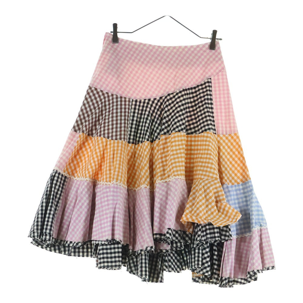 COMME des GARCONS(コムデギャルソン) 05SS ピンクパンサー期 ギンガムチェック パッチ 再構築 サーキュラースカート マルチ レディース GO-S081 AD2004