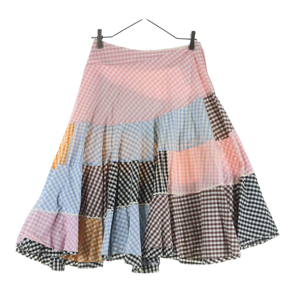 COMME des GARCONS(コムデギャルソン) 05SS ピンクパンサー期 ギンガムチェック パッチ 再構築 サーキュラースカート マルチ レディース GO-S081 AD2004
